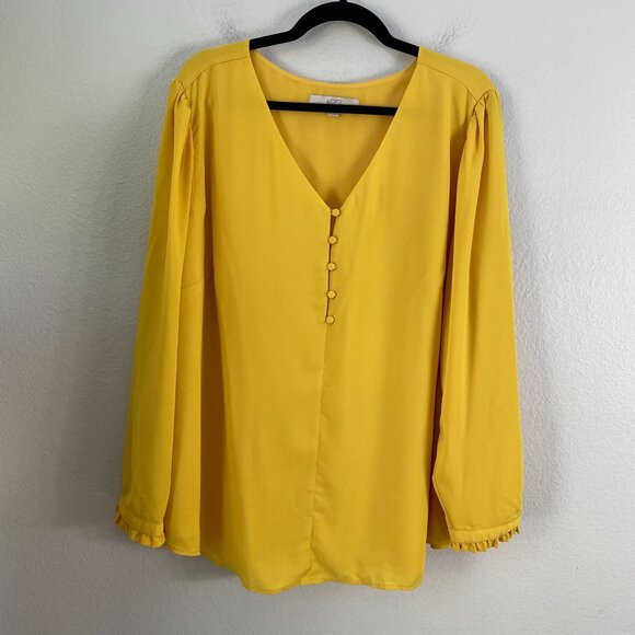 Loft Plus Size 20 Button Front Yellow Blouse Long Sleeve V Neck Shirt Top - Picture 7 of 9